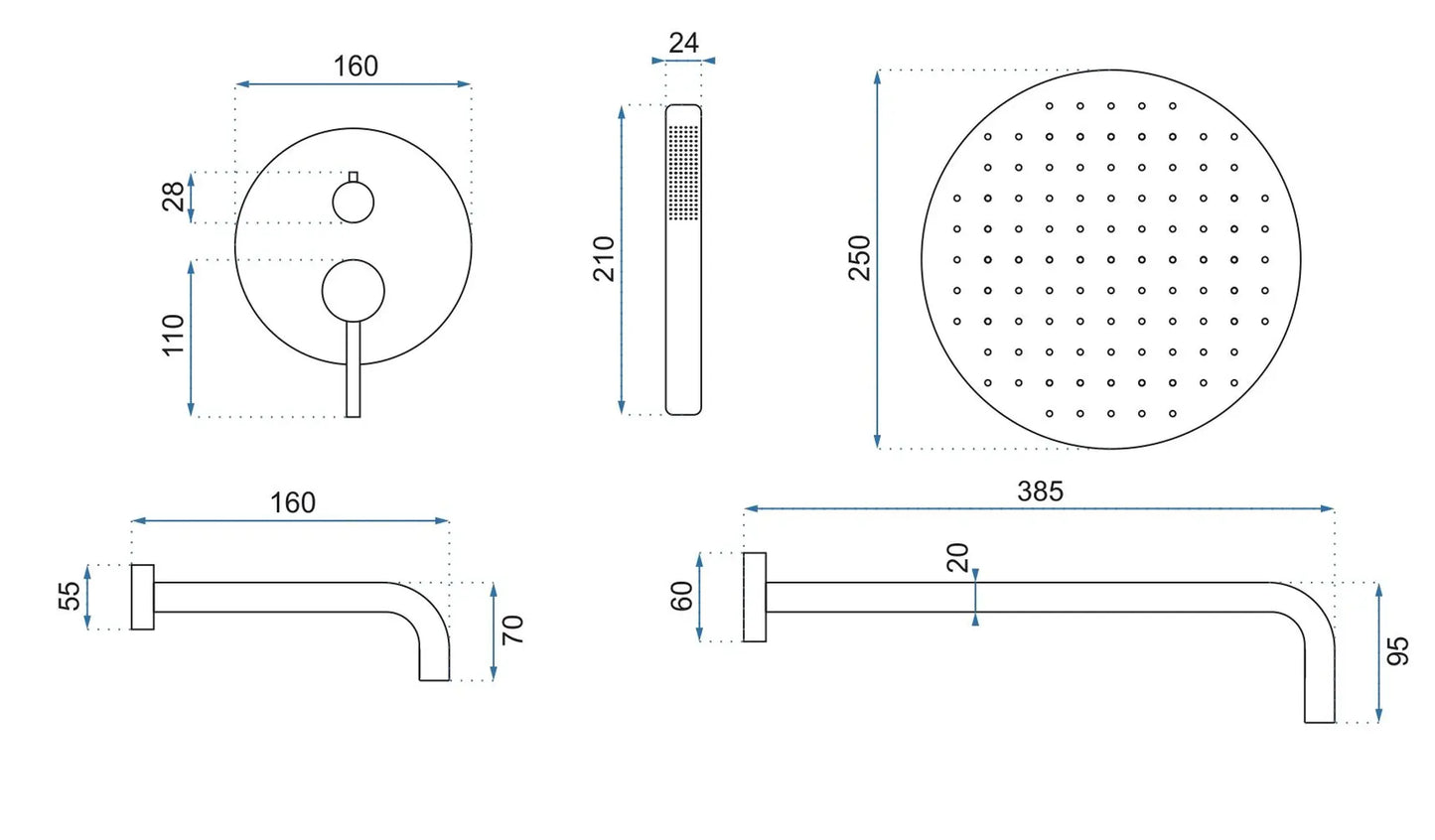Dusche Unterputz Lungo Titan Matt