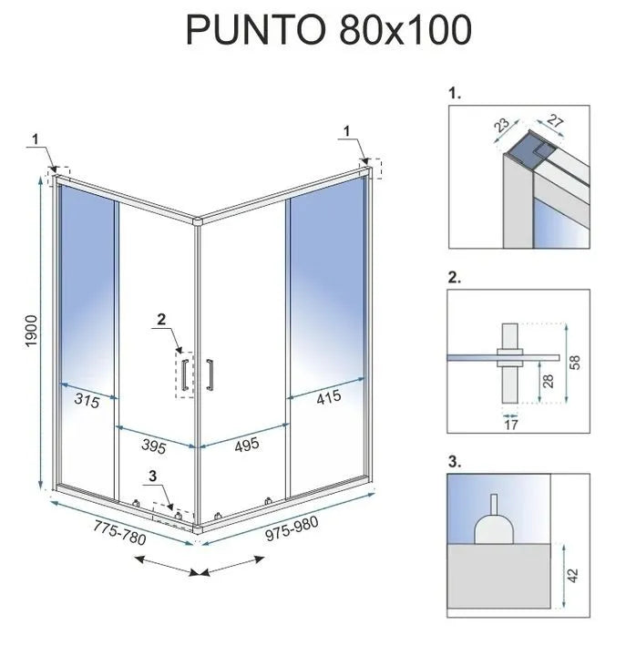 Duschkabine City Gold Matt 80x100cm