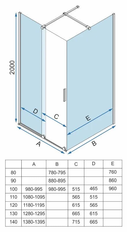Duschkabine Montana Gold Matt 100-140cm