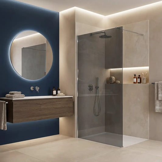 Walk-In Duschwand Flexi grau getöntes Glas Chrom Matt 80-140cm