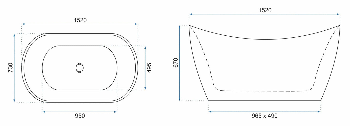 Badewanne Kerrano 150cm (freistehend)