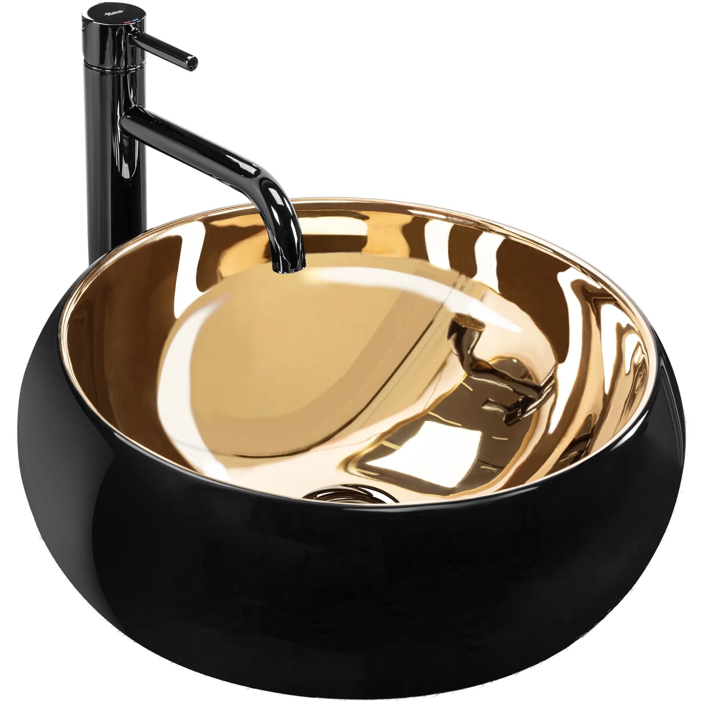 Aufsatzwaschbecken Luna Schwarz Gold ∅ 40cm