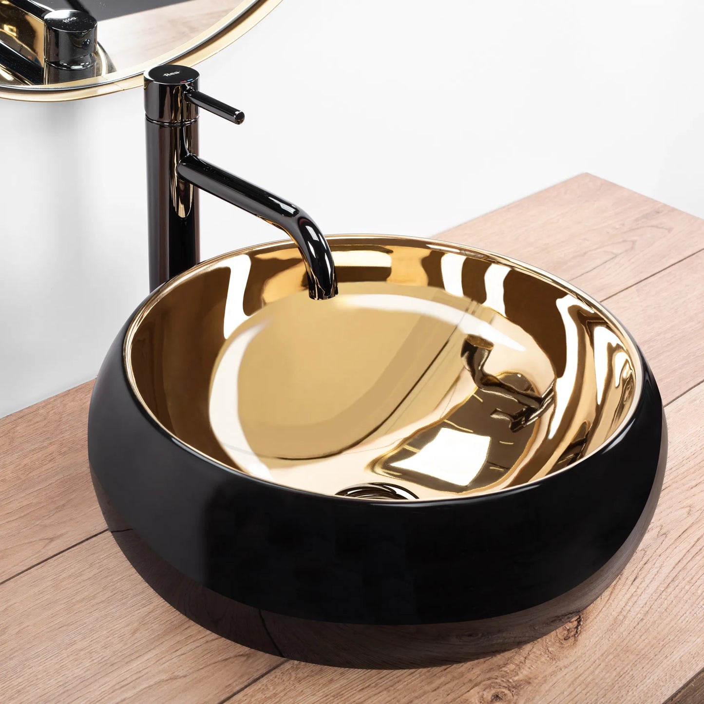 Aufsatzwaschbecken Luna Schwarz Gold ∅ 40cm