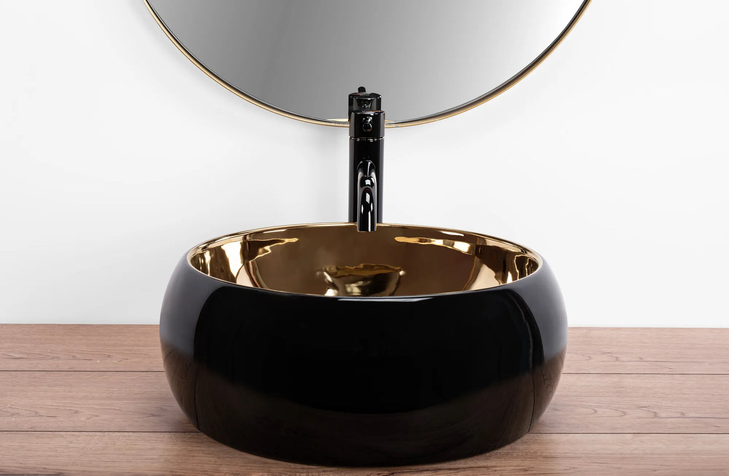 Aufsatzwaschbecken Luna Schwarz Gold ∅ 40cm