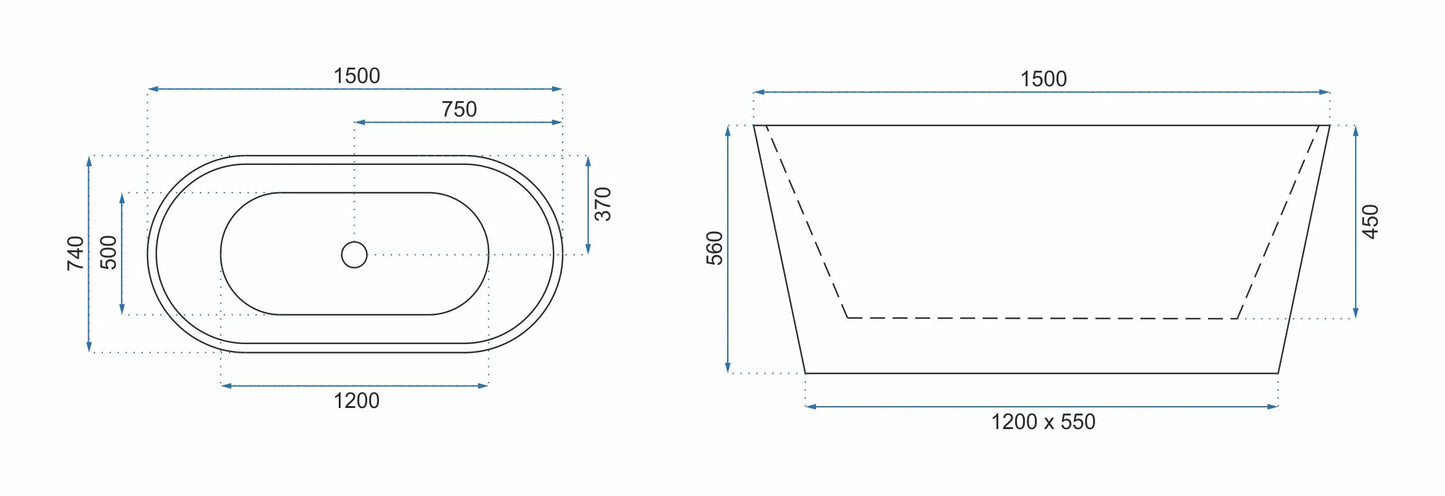 Badewanne Milano 150cm (freistehend)