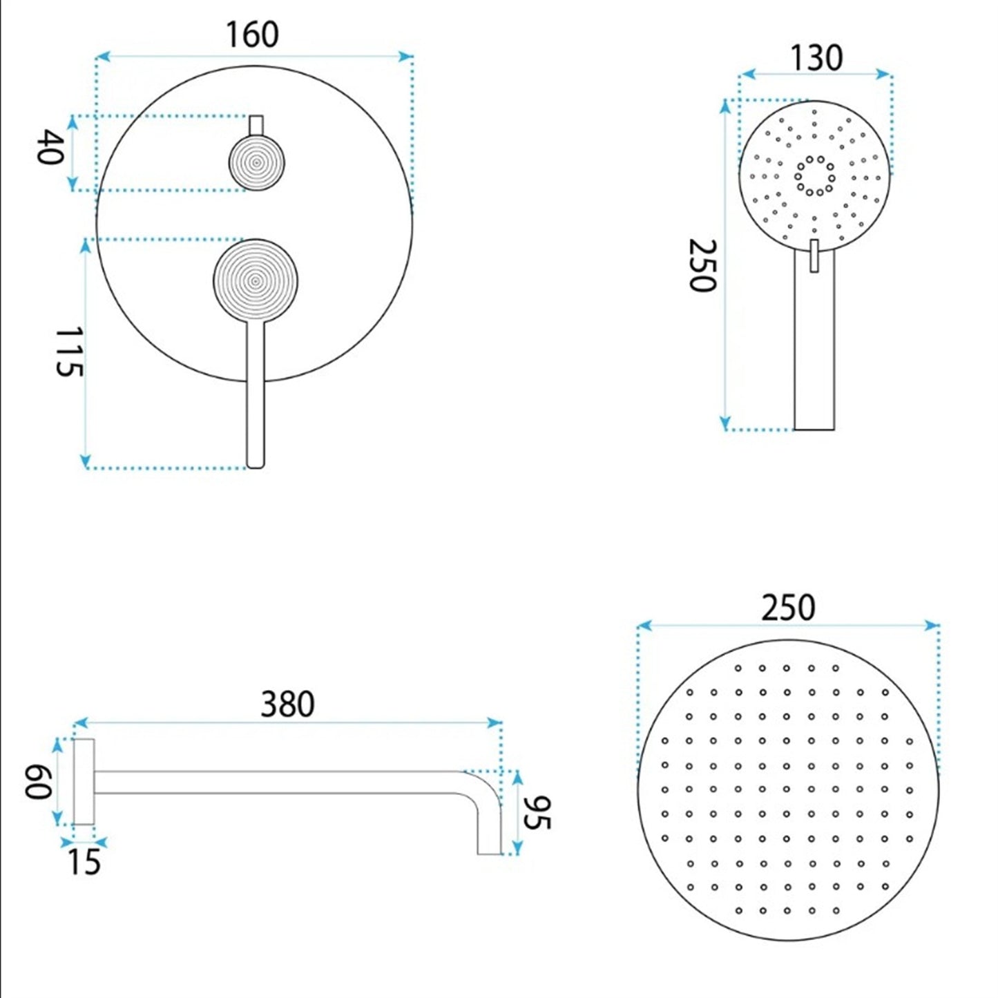 Unterputz Duschset Foster Kupfer Matt mit Regendusche und BOX