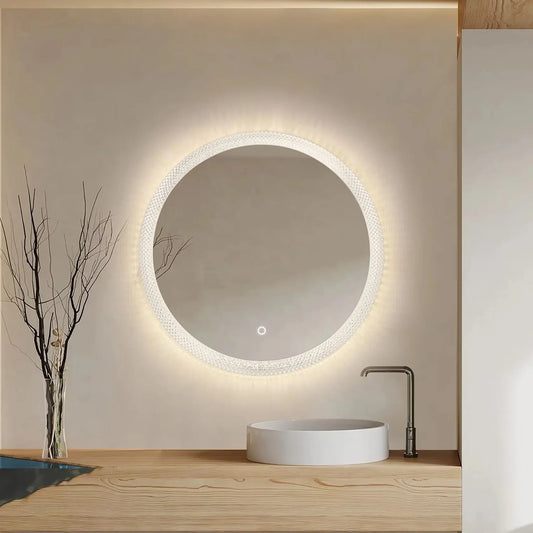 Runder LED-Spiegel mit Kristalahmen – 60cm