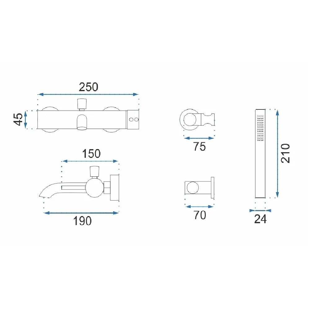Badewannenarmatur Lungo Kupfer