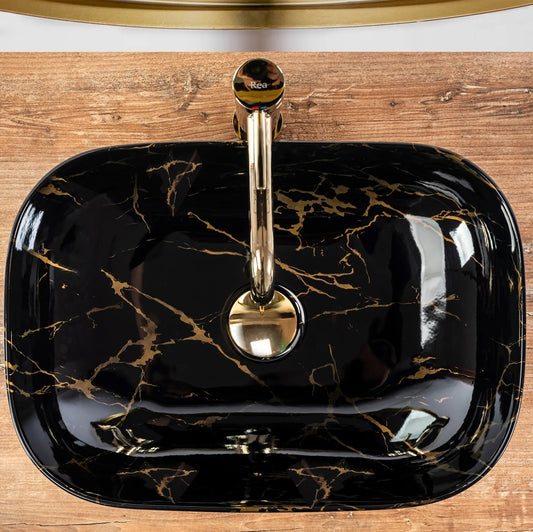 Aufsatzwaschbecken Belinda Black Marble Poliert 46x32cm