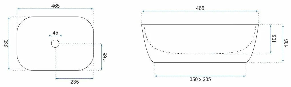 Aufsatzwaschbecken Belinda Weiß Brushed Gold 46x32cm