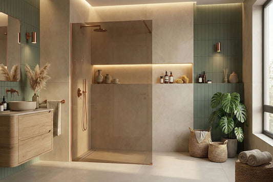 Walk-In Duschwand Flexi Kupfer Matt braun getöntes Glas 80-140cm