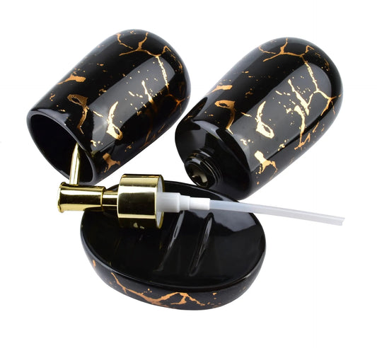 Seifenspender und Zahnputzbecher Black Marmor