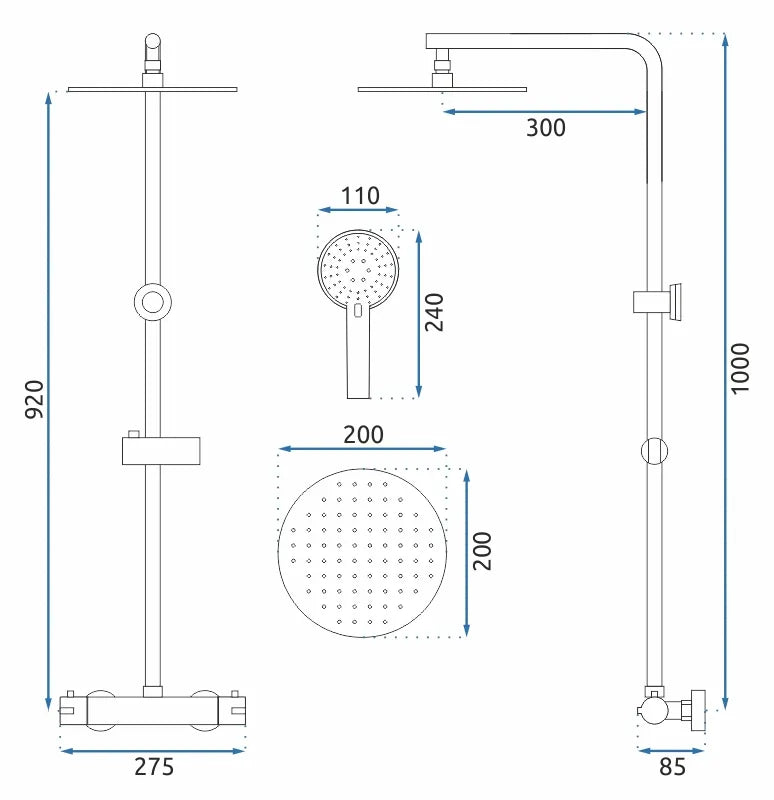 Dusche Bliss Chrom (mit Thermostat)