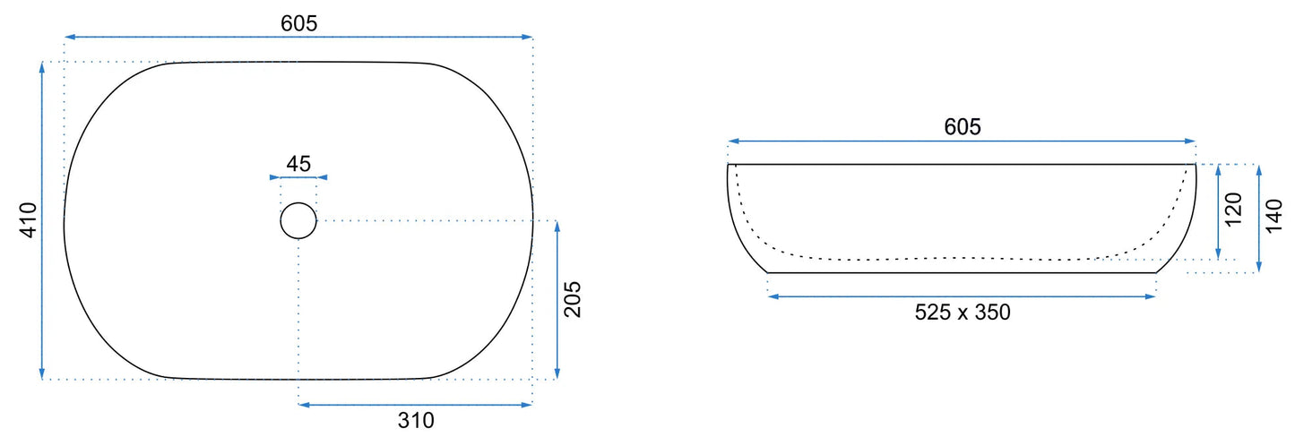 Aufsatzwaschbecken Cleo Marmor Schwarz Matt 60,5x41cm