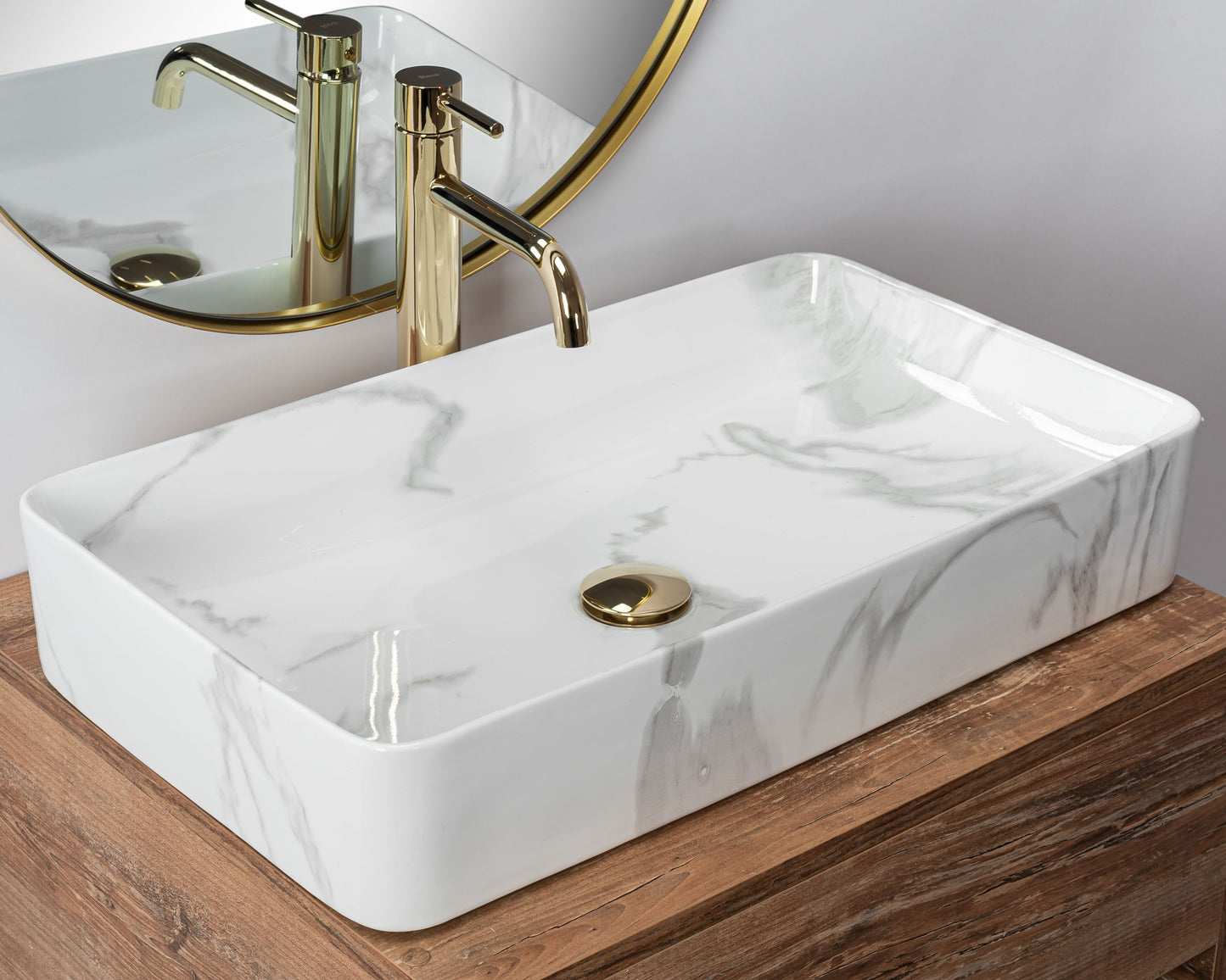 Aufsatzwaschbecken Denis Marble Weiß Poliert 61,5x35cm
