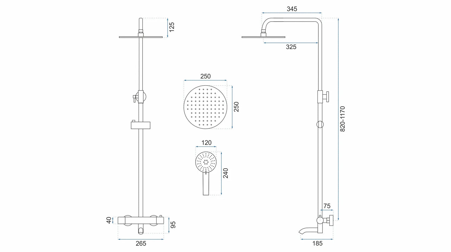 20% Rabatt! Dusche mit Wannenauslauf Lungo Gold Matt (mit Thermostat)