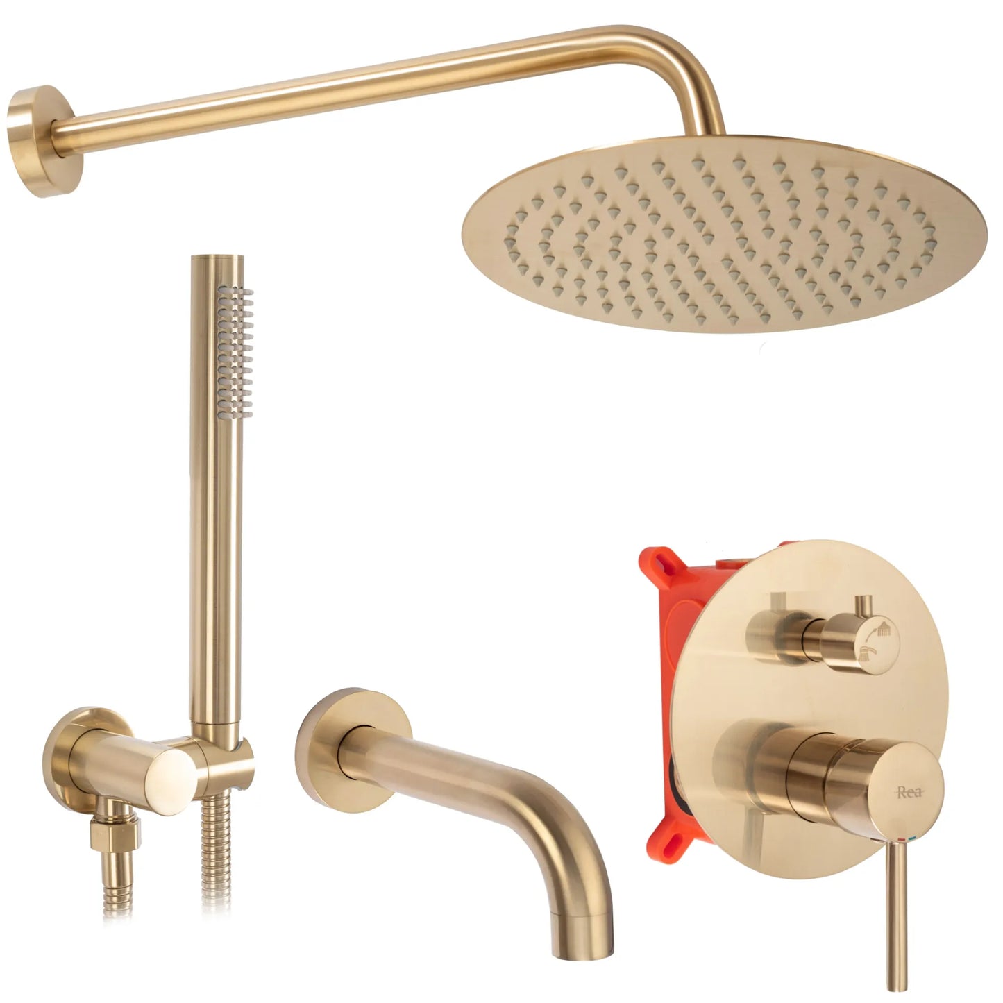 Dusche mit Wannenauslauf Unterputz Lungo Gold Matt