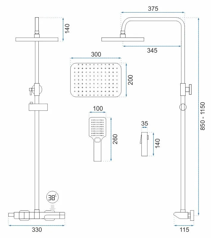 Dusche Rob Black (mit Thermostat)