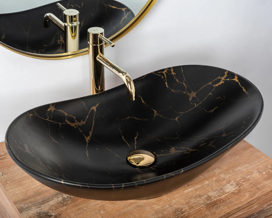 Aufsatzwaschbecken Royal Black Marble Matt 60,5x36cm