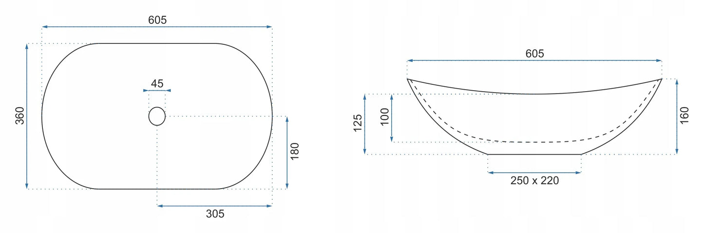 Aufsatzwaschbecken Royal Black Marble Matt 60,5x36cm