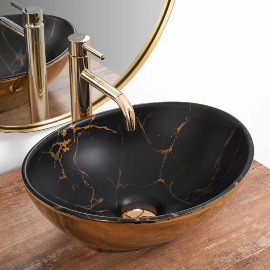 Aufsatzwaschbecken Sofia Gold Black Marble 41x34,5cm
