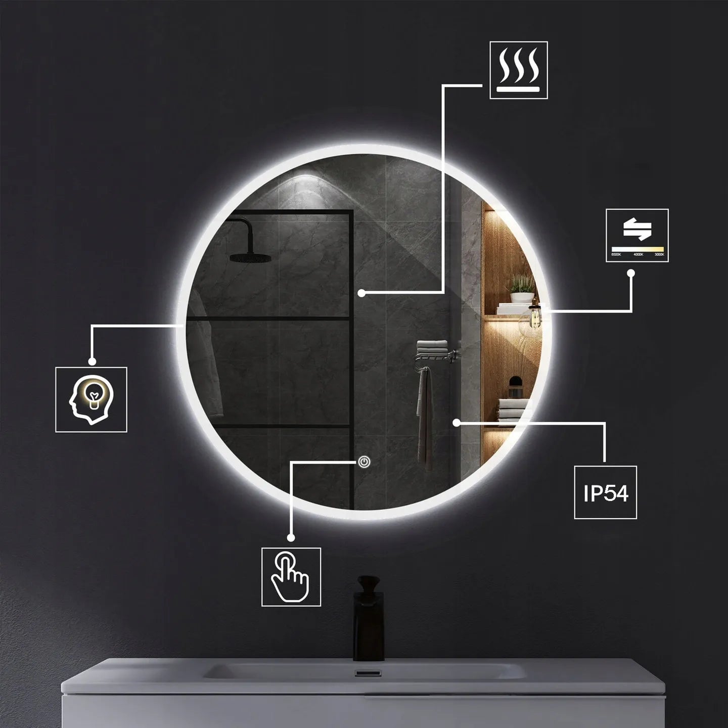 Spiegel mit integriertem Licht 50-90cm