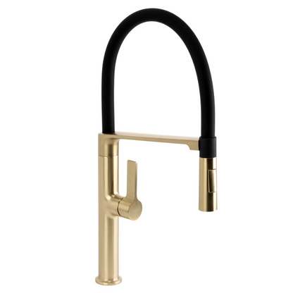 Küchenarmatur Lago Gold Matt mit flexiblem Schwenkauslauf