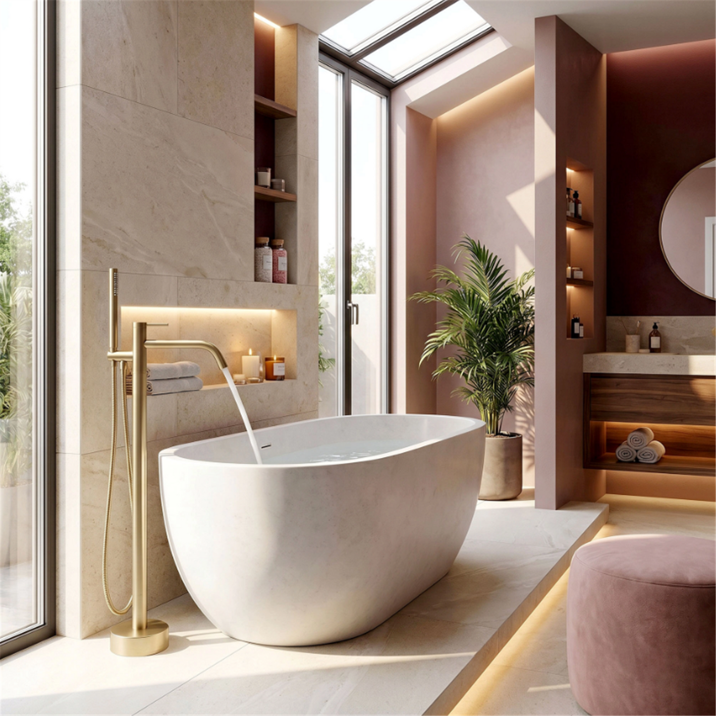 Badewannenarmatur Clif Gold Matt freistehend mit Handbrause