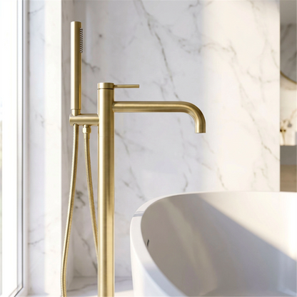 Badewannenarmatur Clif Gold Matt freistehend mit Handbrause
