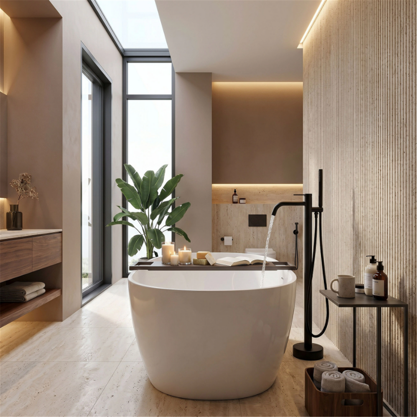 Badewannenarmatur Clif Schwarz freistehend mit Handbrause