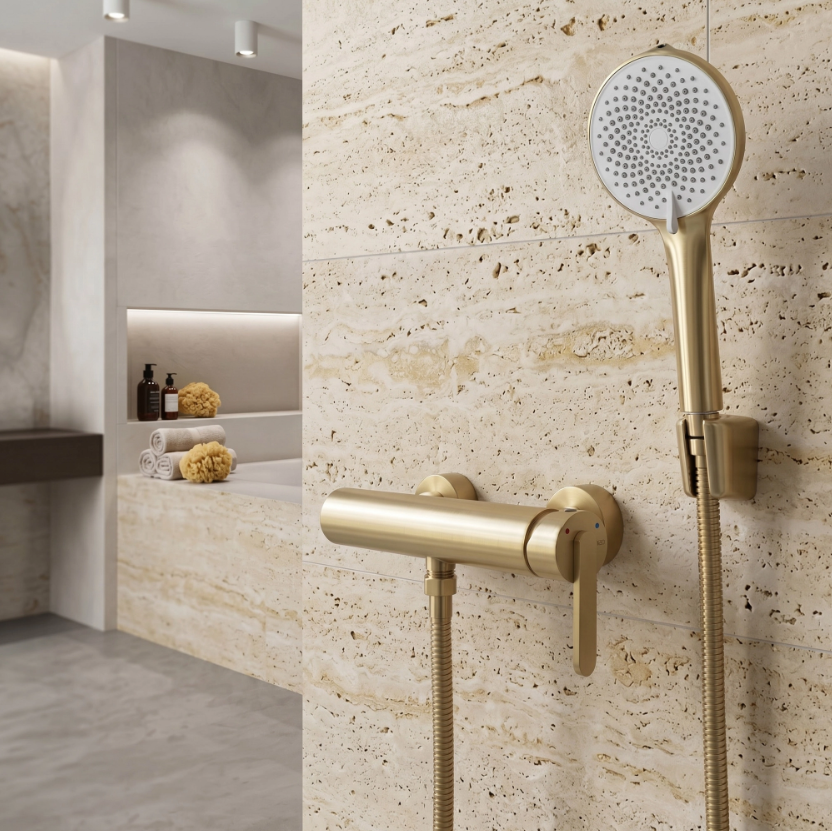 Badewannenarmatur Ontario Side Gold Matt mit Handbrause