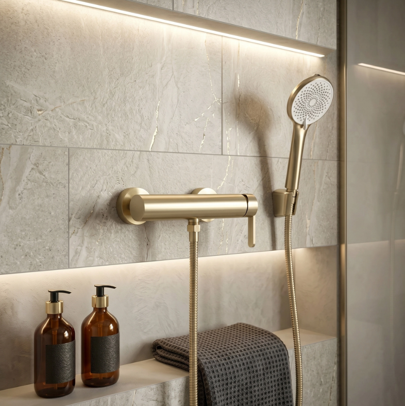 Badewannenarmatur Ontario Side Gold Matt mit Handbrause