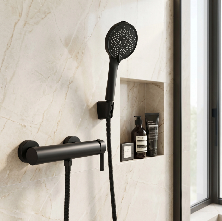Badewannenarmatur Ontario Side Schwarz  mit Handbrause