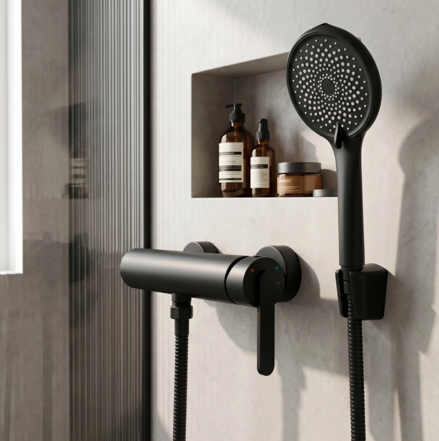 Badewannenarmatur Ontario Side Schwarz  mit Handbrause
