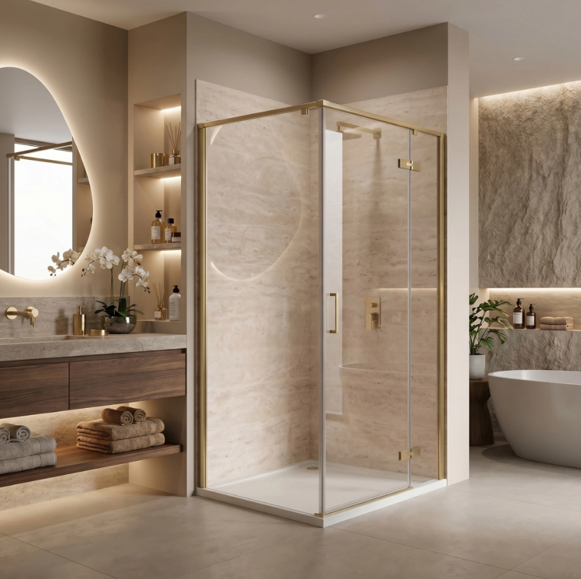Duschkabine Bruno 100x80 cm Gold Matt – Pendeltür