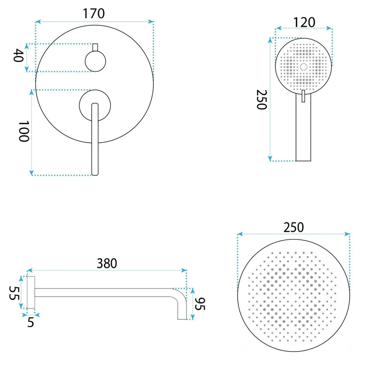 Unterputz-Duschset Grace – Kupfer Matt