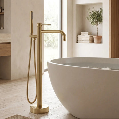 Freistehende Badewannenarmatur Lungo Diamond – Gold Matt