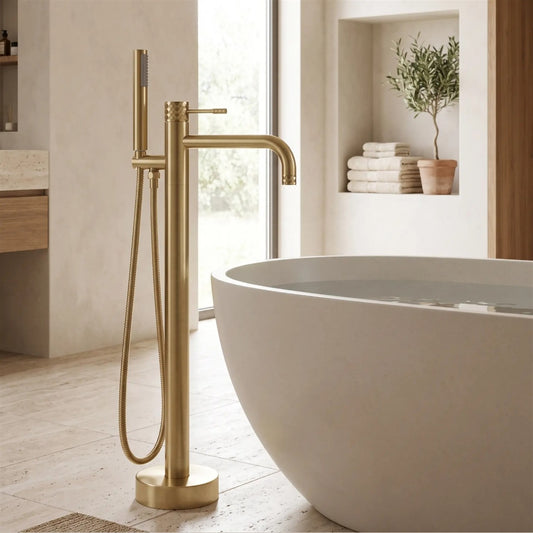 Freistehende Badewannenarmatur Lungo Diamond – Gold Matt