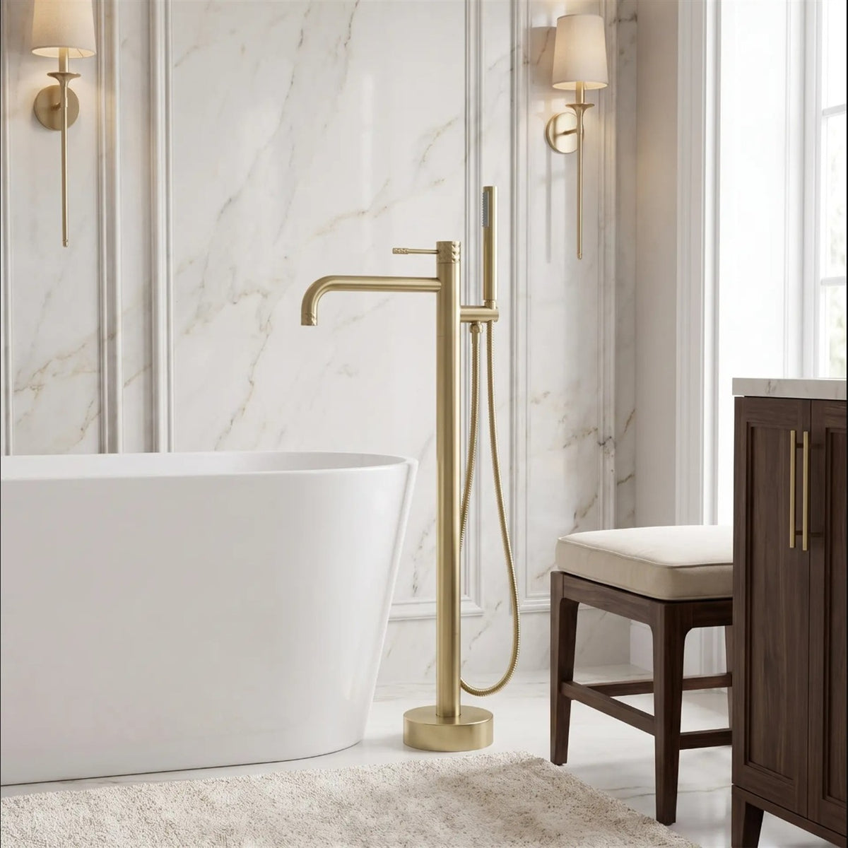 Freistehende Badewannenarmatur Lungo Diamond – Gold Matt