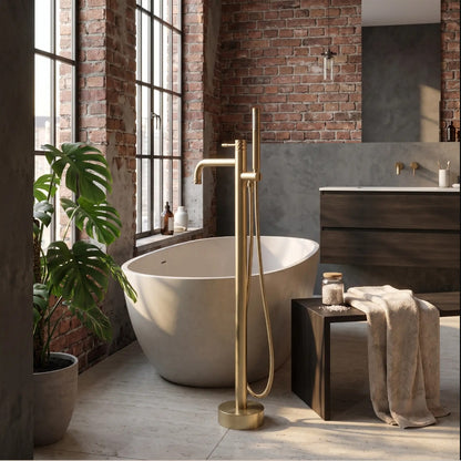 Freistehende Badewannenarmatur Lungo Diamond – Gold Matt