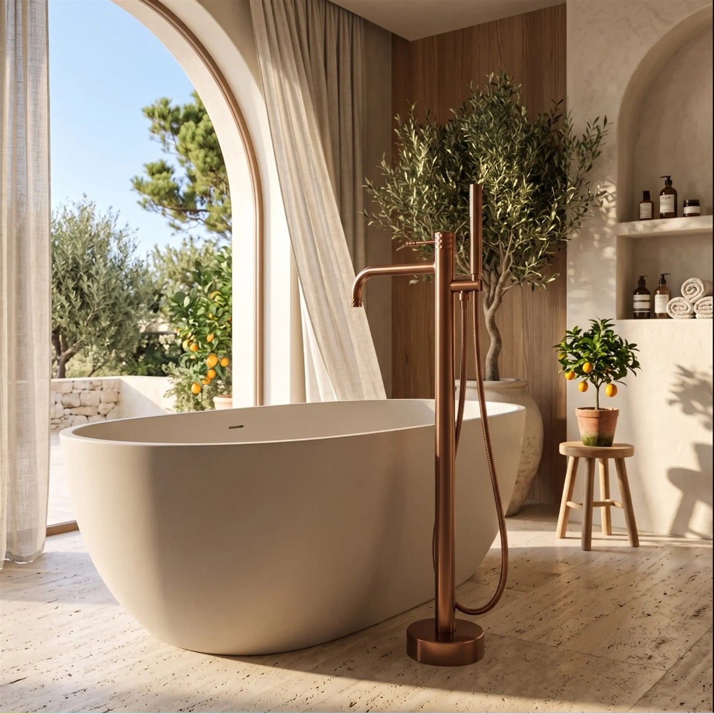 Freistehende Badewannenarmatur Lungo Diamond – Kupfer Matt
