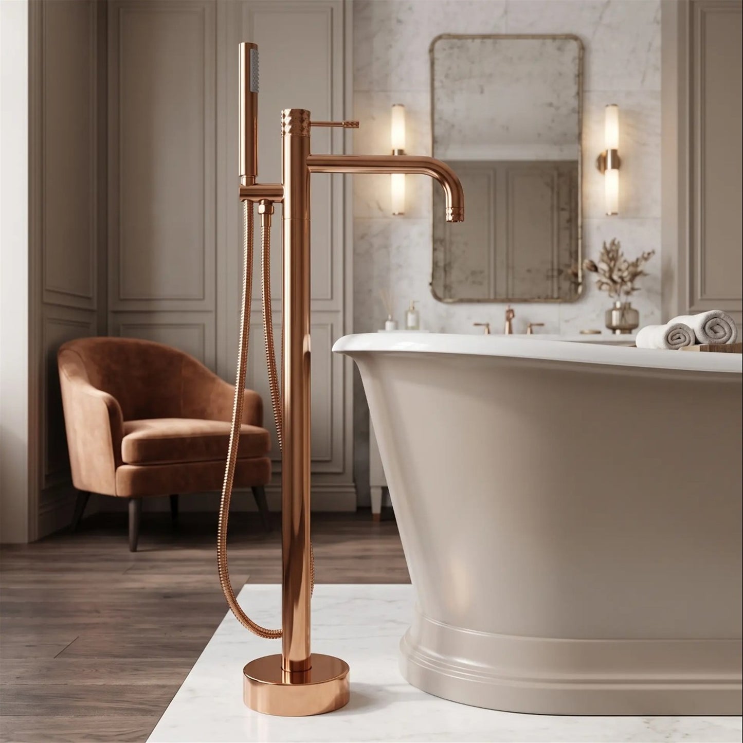 Freistehende Badewannenarmatur Lungo Diamond – Kupfer