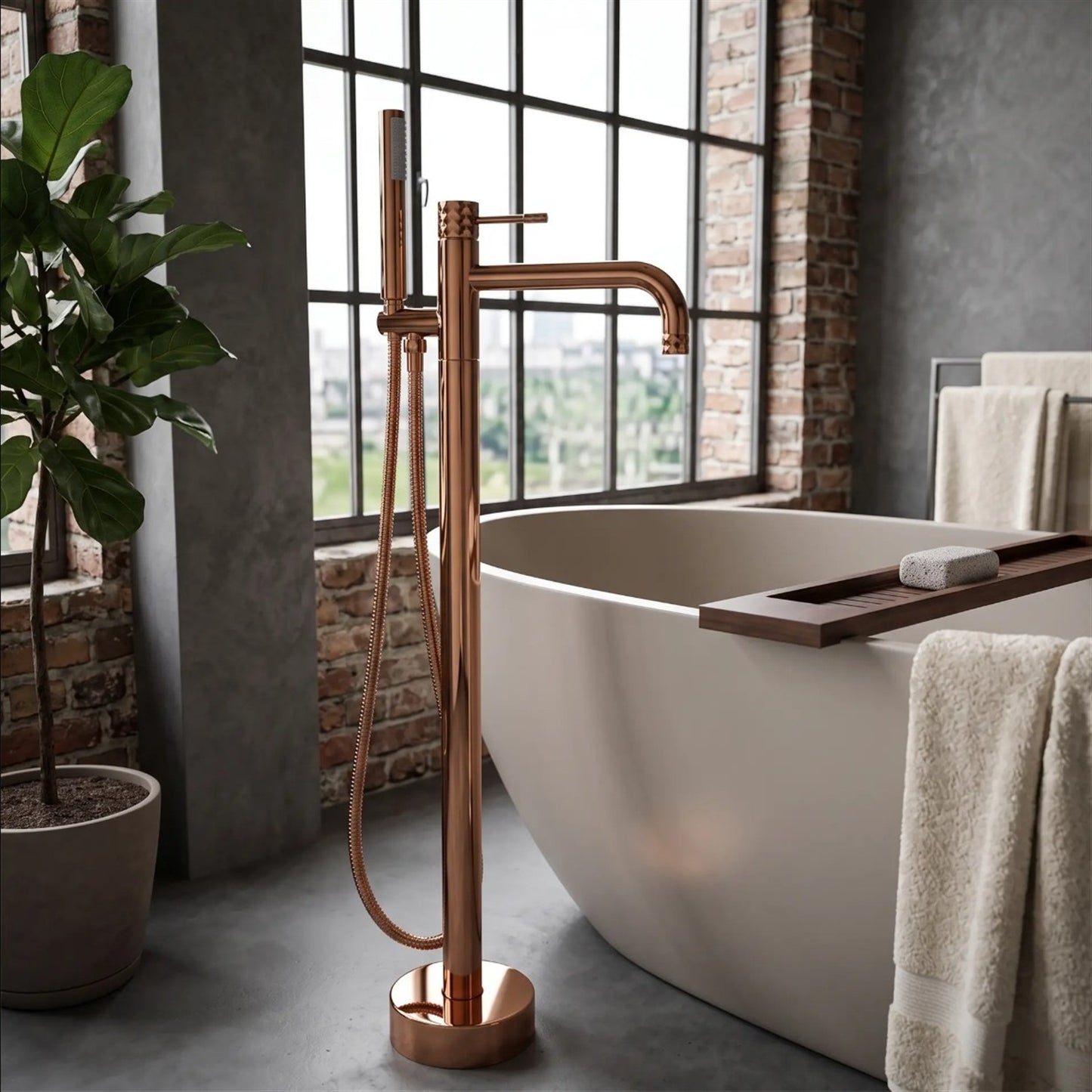 Freistehende Badewannenarmatur Lungo Diamond – Kupfer