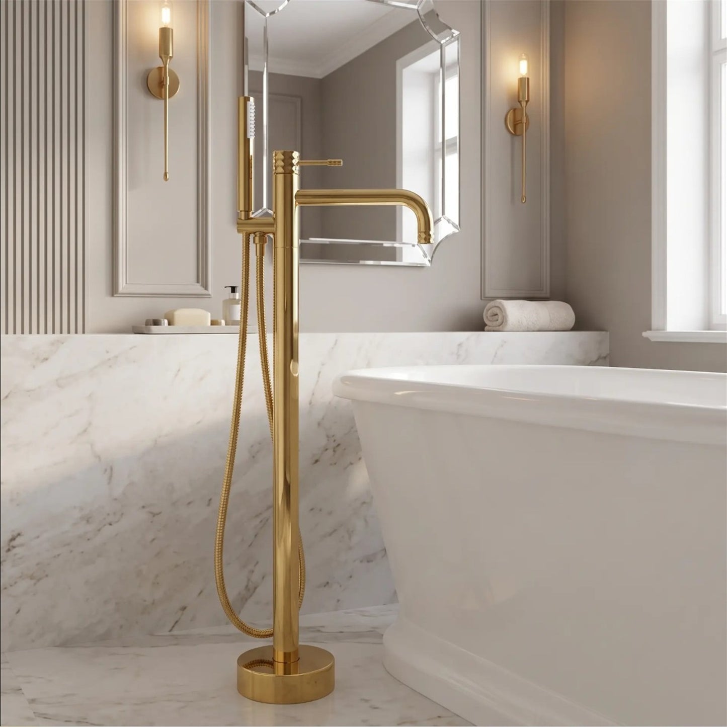Freistehende Badewannenarmatur Lungo Diamond – Gold
