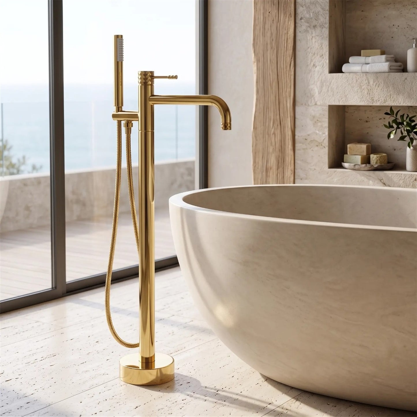 Freistehende Badewannenarmatur Lungo Diamond – Gold