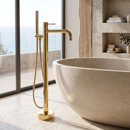 Freistehende Badewannenarmatur Lungo Diamond – Gold
