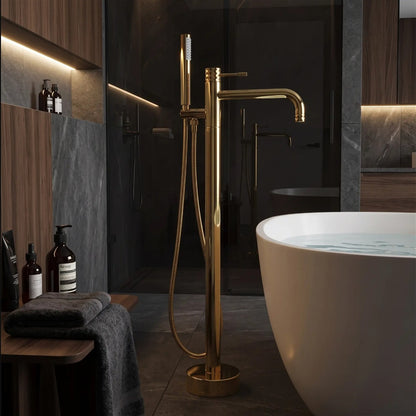 Freistehende Badewannenarmatur Lungo Diamond – Gold