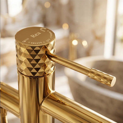 Freistehende Badewannenarmatur Lungo Diamond – Gold