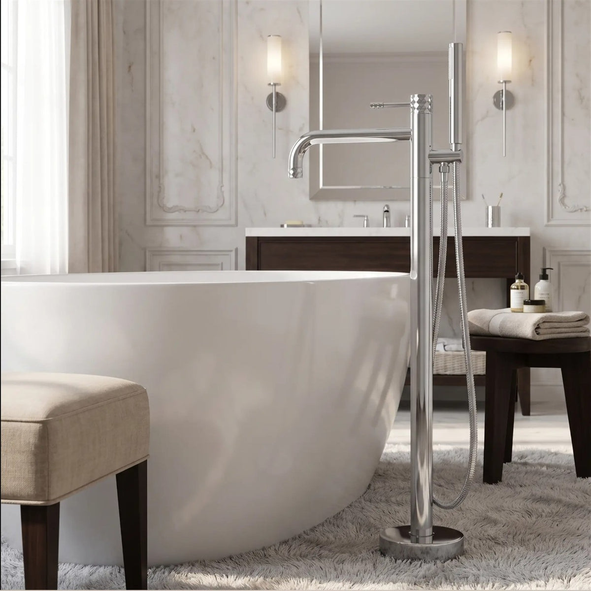 Freistehende Badewannenarmatur Lungo Diamond – Chrom