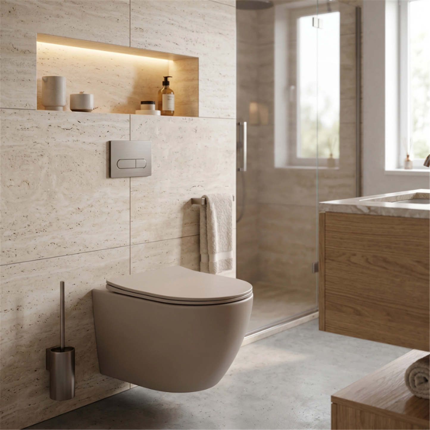 Wandhängendes WC Focus Tornado 48,5 × 36 cm – Taupe Matt